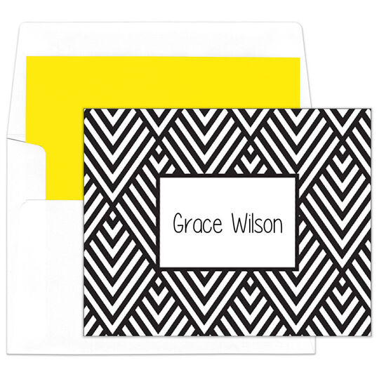 Black Modern Chevron Folded Note Cards